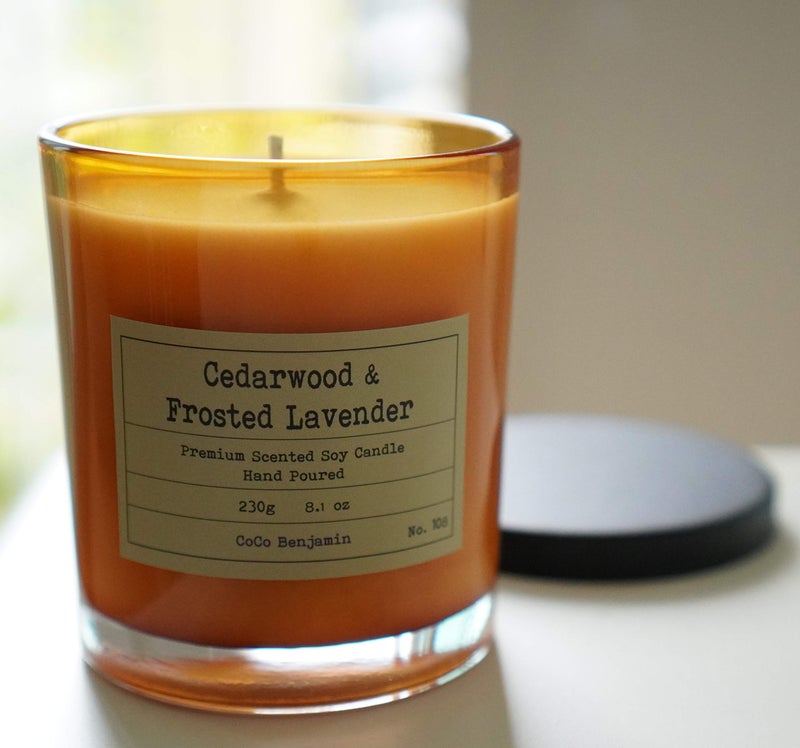 CoCo Benjamin 100% Soy, Highly Scented, Hand Poured Soy Candle (Cedarwood & Frosted Lavender) - Image 2